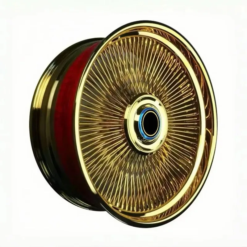 Kyky 20 22 24 26 Inch Spoke Rims Floating Center Cap Style for Classical Car Wheels Aluminium Gold Wire Wheels