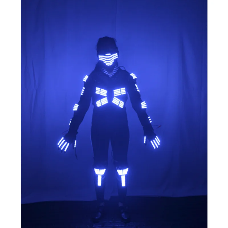 

Halloween Costume for Women LED Stage Costume Robot Cosplay Rave Tron Party Light Up Clothing Performance Glowing Mask Nightclub