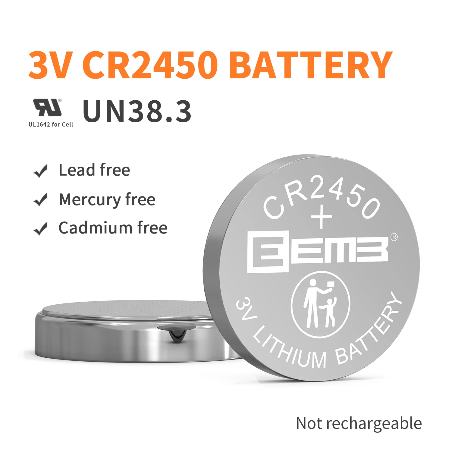 EEMB 5/10/20/100PCs CR2450 button battery 2450 3V 600mAh lithium battery coin cell batteries for toy calculator remote car keys