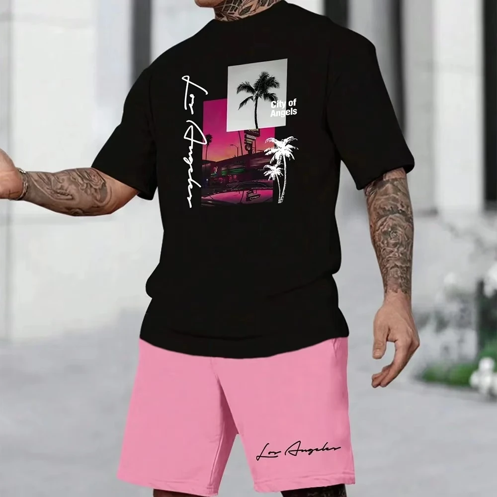 

Мужской комплект с градиентным принтом: футболка с коротким рукавом и шорты в гавайском стиле, летний повседневный комплект для мужчин, пляжный комплект для активного отдыха