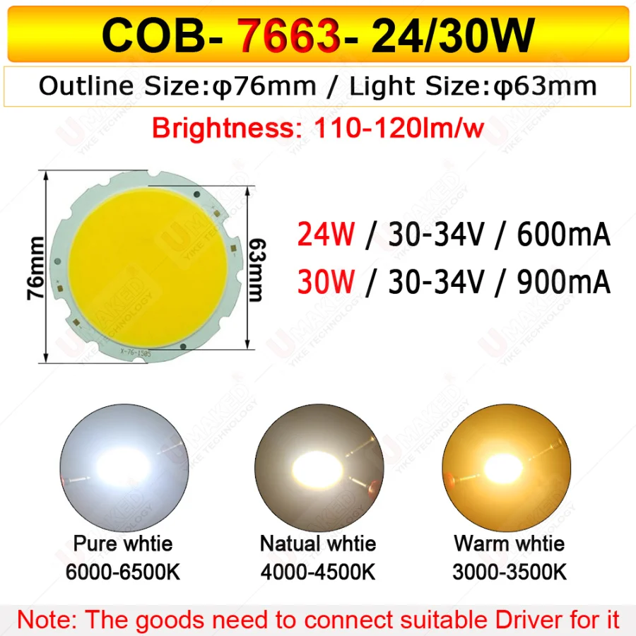 2pcs 70mm Full power 20W 30W COB beads  Led Chip Diodes Surface Light for Led Bulb Spotlight Street Led Lamp source diy