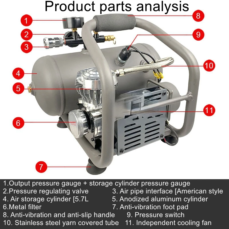 

12V car surface fishing boats long tube supply air compressor diving air supply car playing wind batch bubble PM720