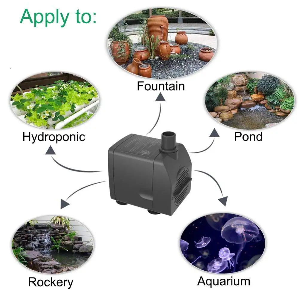 220V 450-1800L/H Fountain pump with LED Light Aquarium Fountain Pond Pump Fish Tank Garden Pond Pumps 8-25W Multiple Sizes