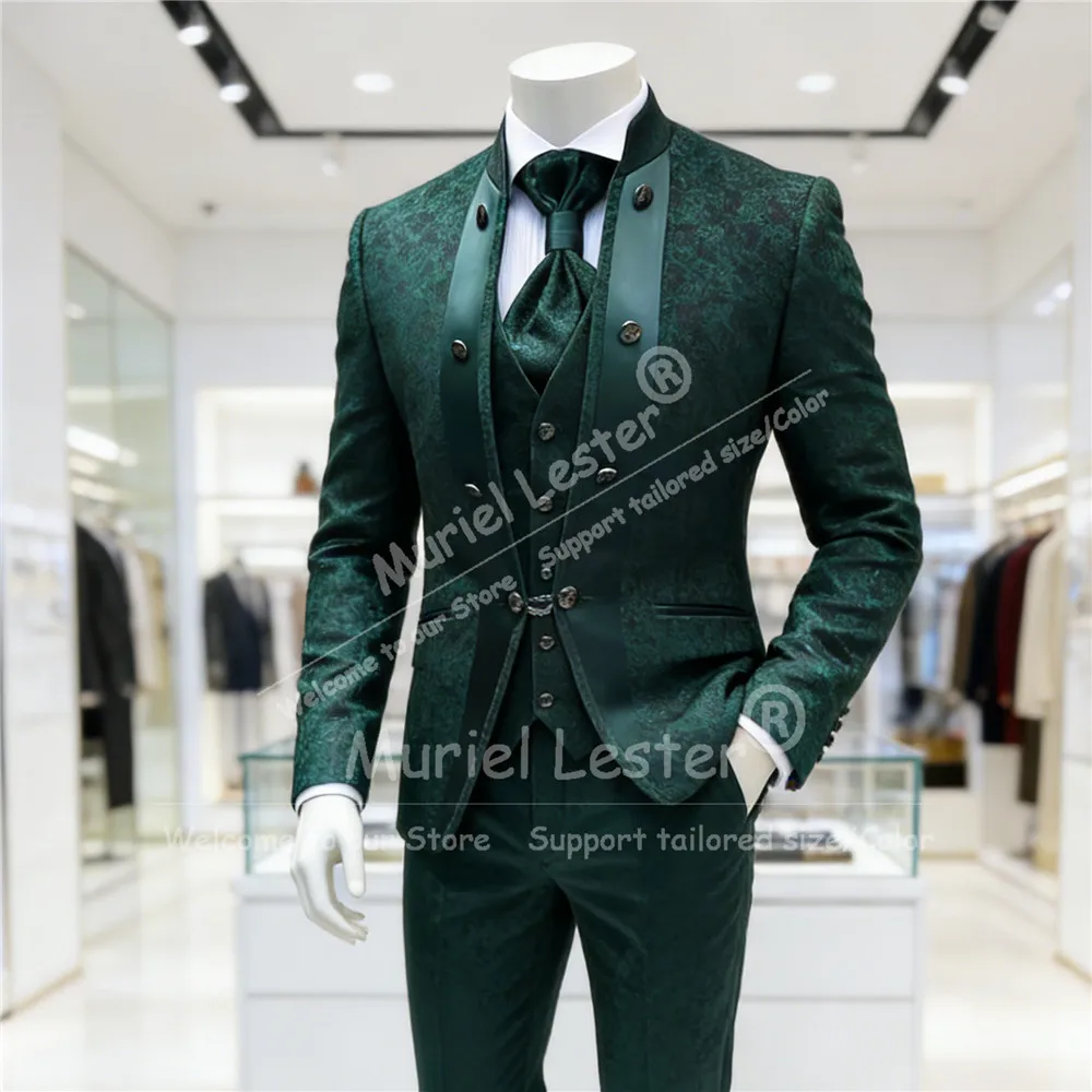 

Elegant Jacquard Suit Men Slim Fit Single Breasted Prom Blazers Customized 2 Pieces Sets Costume Homme Groom Wedding Tuxedos