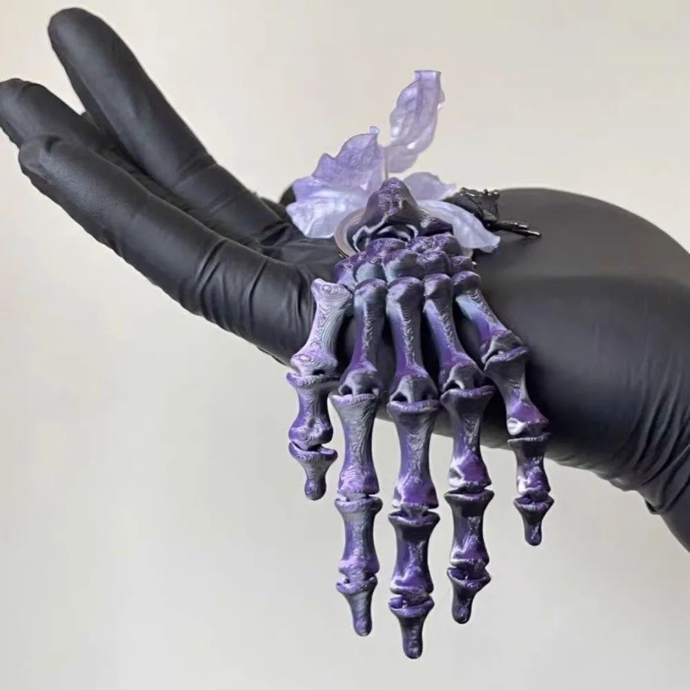 Hyper-realistic Gothic Skeleton Hand Metallic-luster Flexible-joints Articulated Bone Key Chain Lightweight-durable Satin-finish