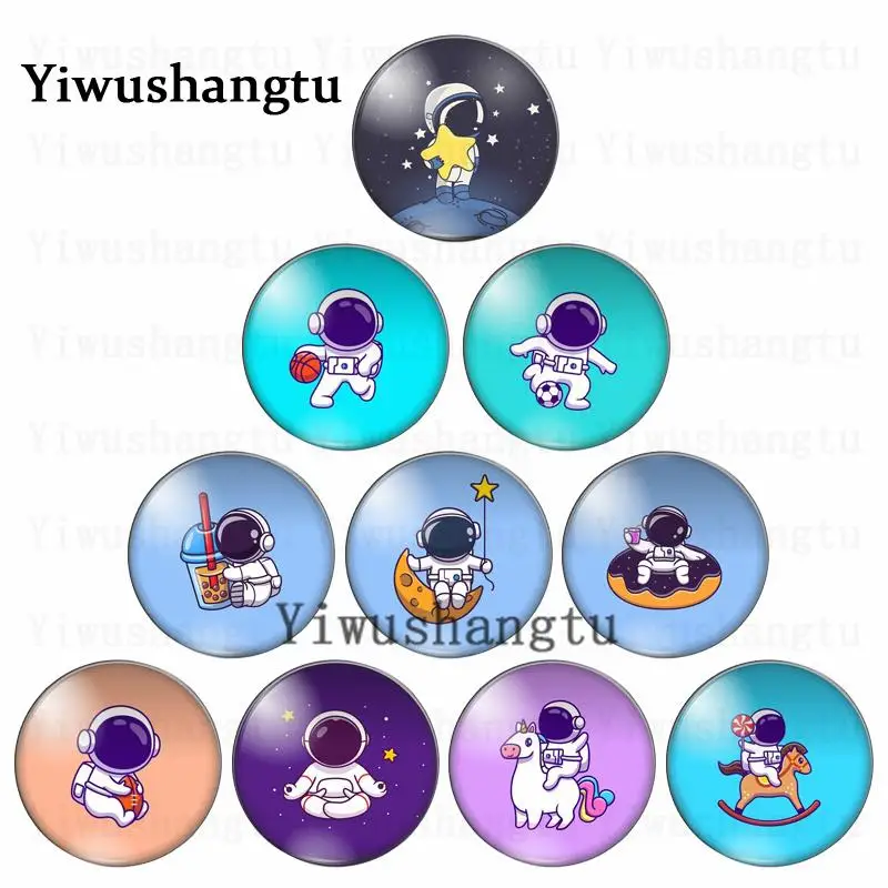 Anime astronaut happy live and play in space 12mm/20mm/25mm/30mm Round photo glass cabochon demo flat back Making findings