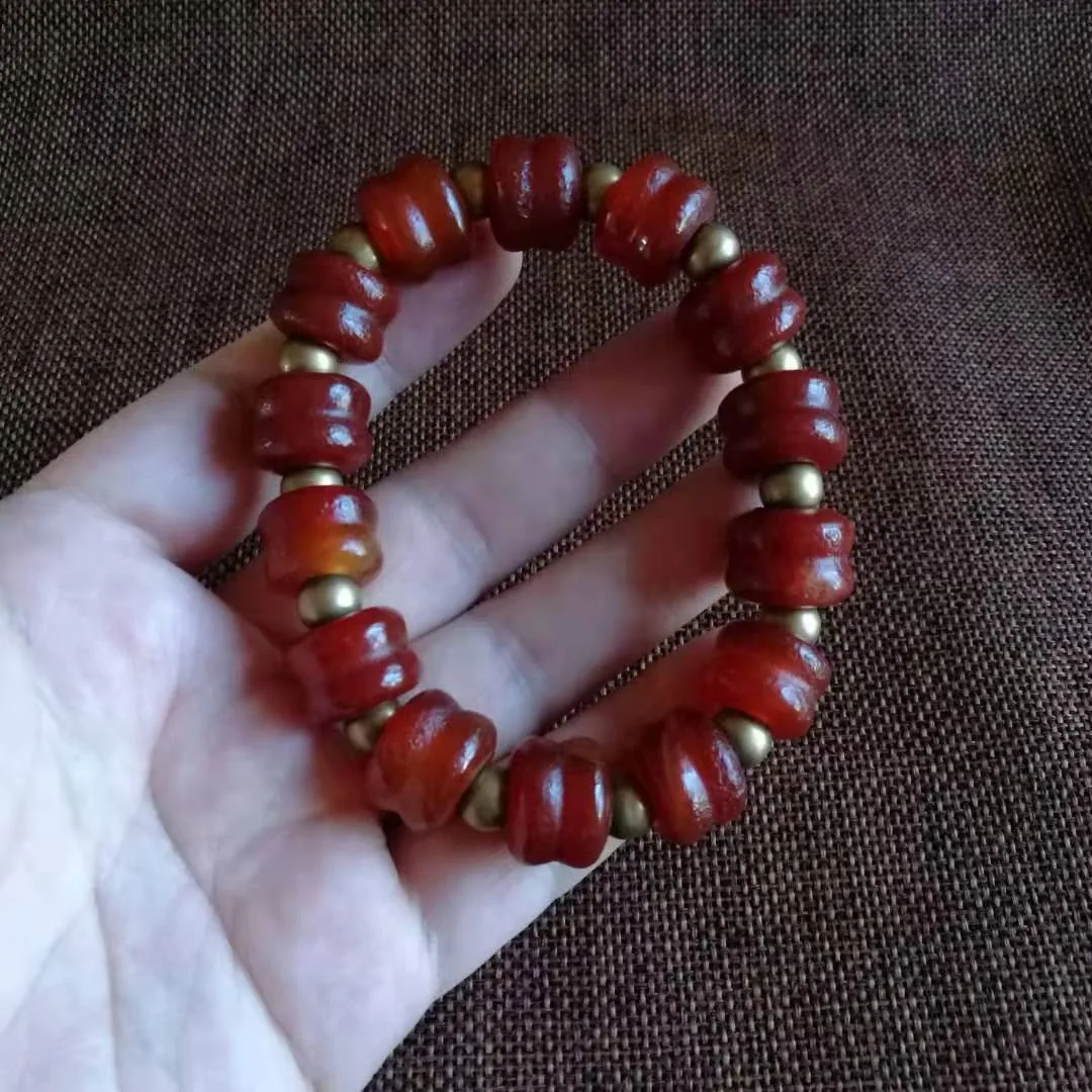 Antique collection wheel beads red agate beads strings persimmon red wrapped agate men's bracelets