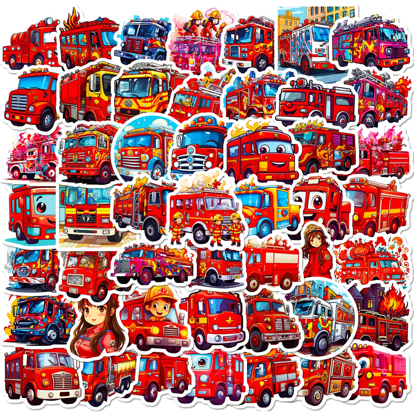 10/25/50pcs Firefighters Fire Truck Stickers Graffiti for DIY Scrapbooking Phone Laptop Travel Luggage Kindergarten Kids Toy