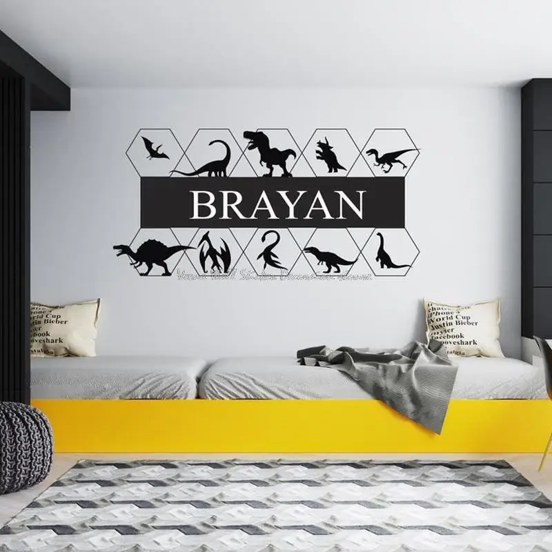 Pegatinas de pared de vinilo con nombre personalizado de dinosaurio para habitación de niño, habitación de niña, habitación de niño, guardería, decoración de pared de dormitorio del hogar, pegatina Mural 5