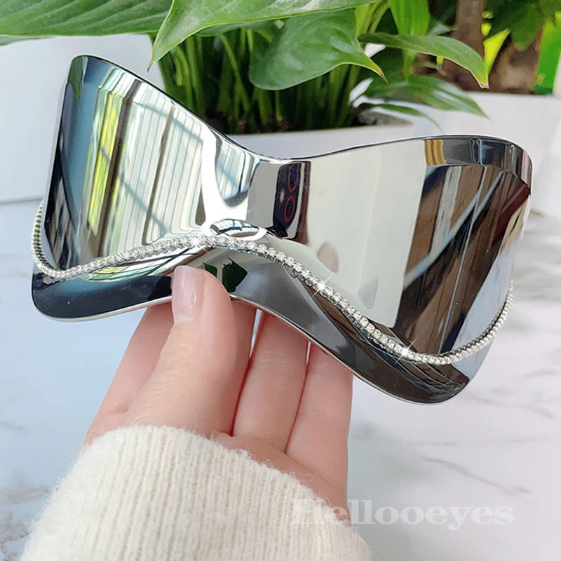 Oversized Punk Goggle Diamond Sunglasses Women Men Luxury Brand Designer Y2K Sport Sun Glasses One Piece Eyewear Shine Shades