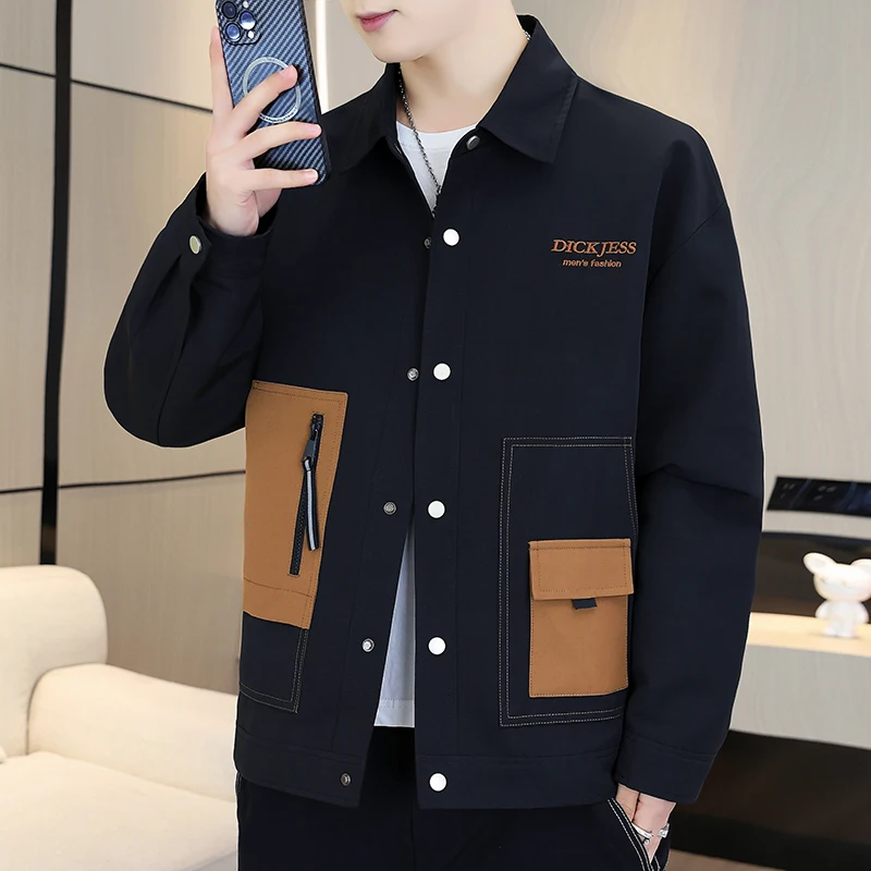 

New Men's Large Size Knitted Sve Open Cardigan Jaet Spring Autumn Multi-ket Workwear Baseball Collar Zipper Closure
