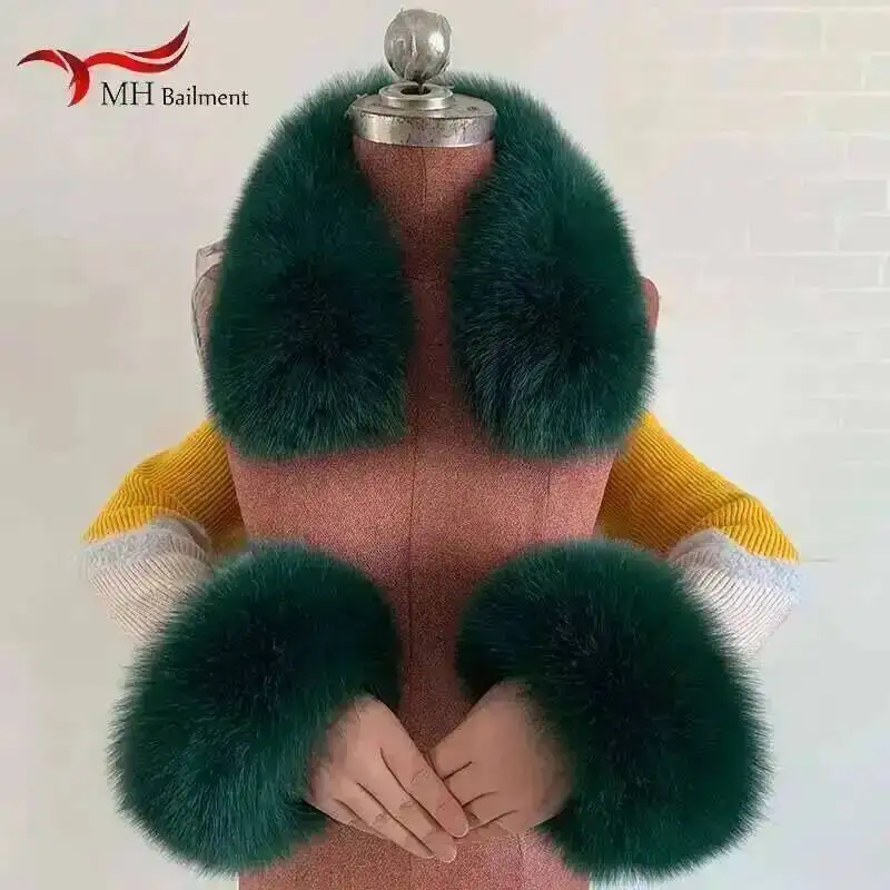 2023 Nuova Pelliccia di Volpe Colletti Quadrati Polsini di Pelliccia Reale Set Donne di Inverno di Spessore Caldo Sciarpe di Moda Polsino Partita