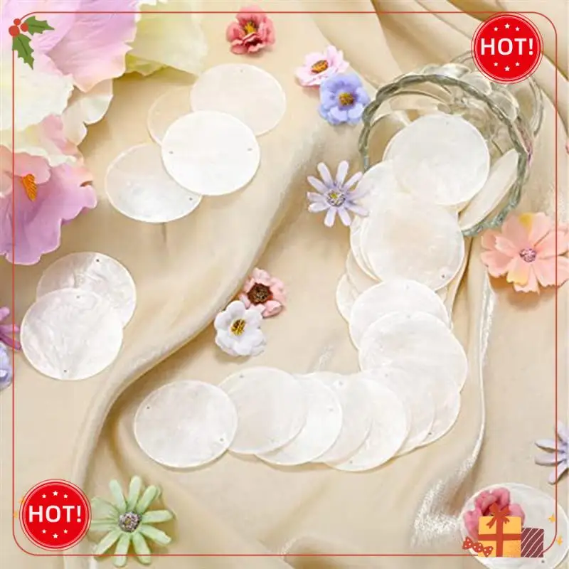 ABLE-100Pcs قذائف مستديرة قلادة شماعات 2 حفرة DIY بها بنفسك صنع المجوهرات قلادة جالبة للحظ هدية اكسسوارات الديكور 50 مللي متر