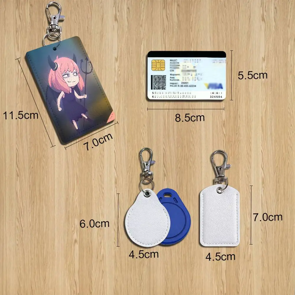 Pink hair green eyes Anya Spy Family Cartoon Movie Singer Anime Leather Card Holder Can Store Access Control ID Card Subway case