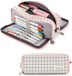 Large Capacity Pencil Case 3 Compartment Pouch Pen Bag for School Teen Girl Boy Men Women Solid Color Stationery Organizer Gift