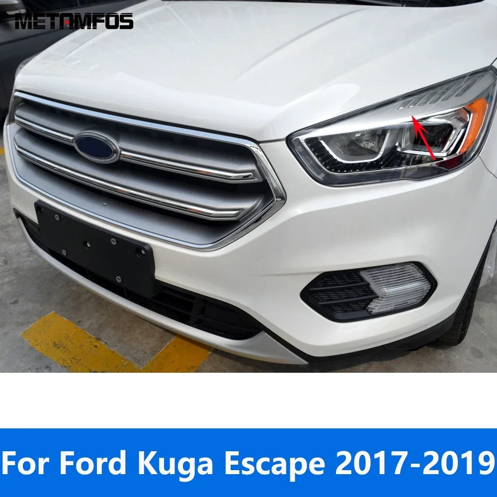 Head Light Lamp Eyelid Eyebrow For Ford Kuga Escape 2017 2018 2019 Chrome Headlight Strip Molding Trim Accessories Car Styling