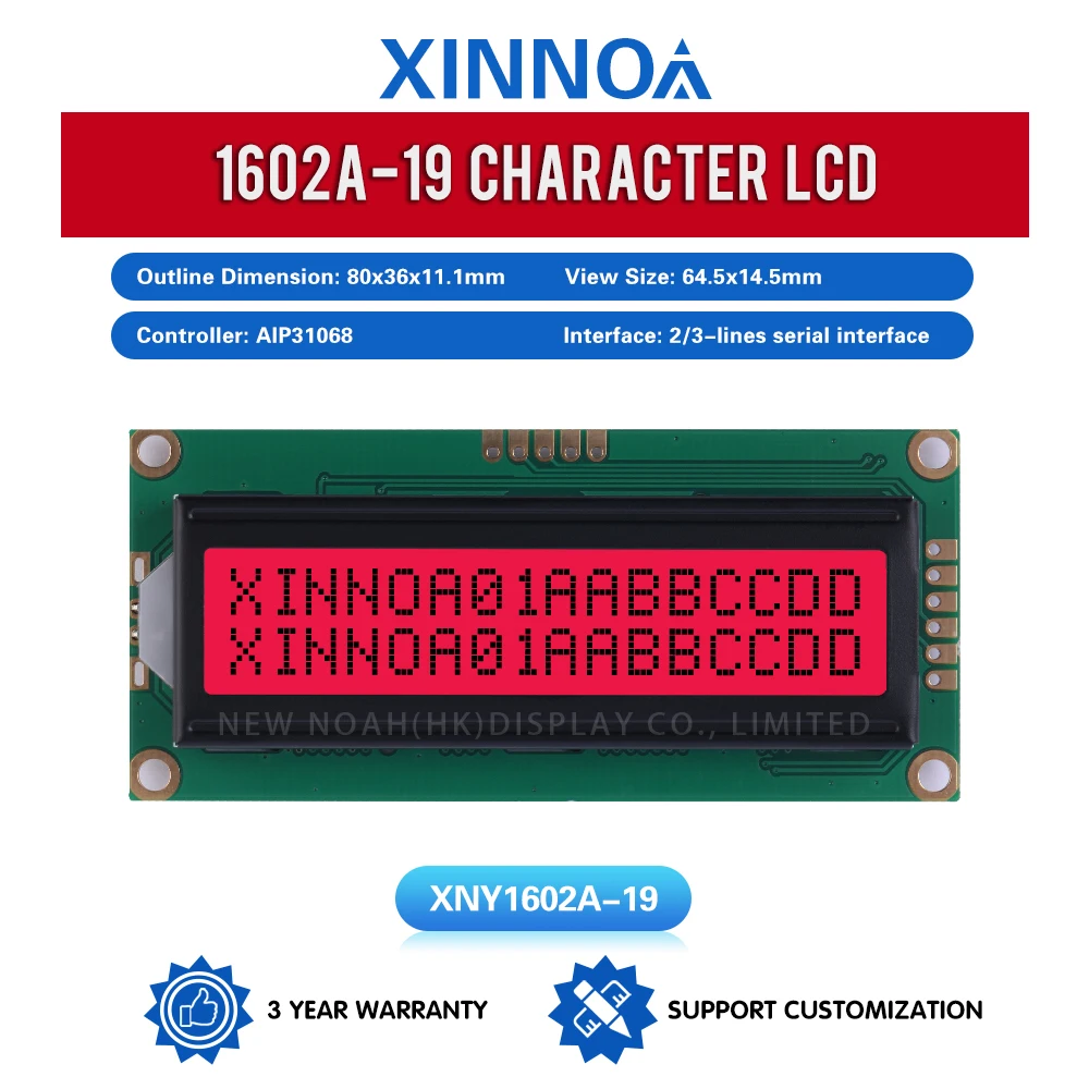 Czerwone światło czarne litery 1602A-19 znakowy wyświetlacz LCD ekran 2X16 LCD dwurzędowy moduł interfejsu IIC, ekran portu szeregowego I2C