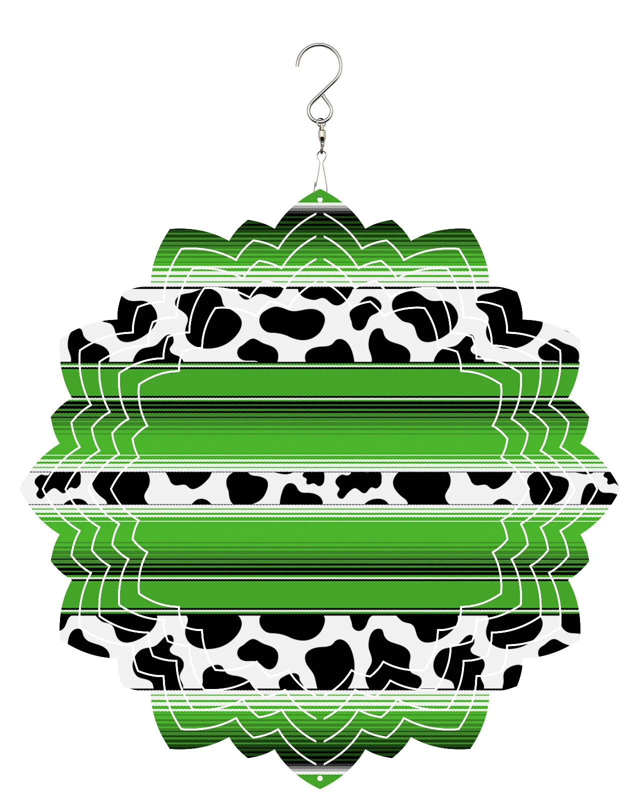 Mexico Stripes Cow Pattern Animal Skin Texture Green Outdoor Wind Chime Stainless Steel Hanging Decor 3D Rotating Wind Spinner