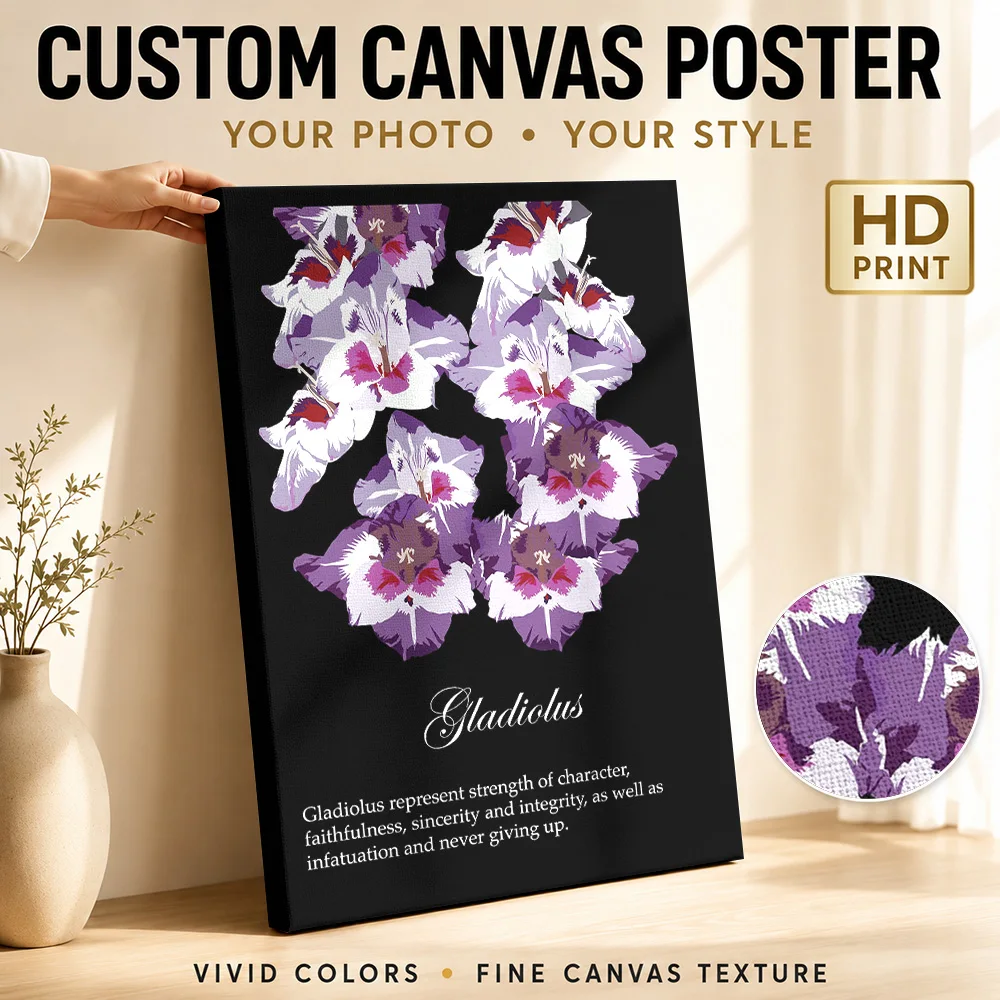 Gladiolus Flowers Canvas Print Poster Personalized Modern Aesthetic Wall Art for Bedroom Decor Ready to Hang Housewarming Gift