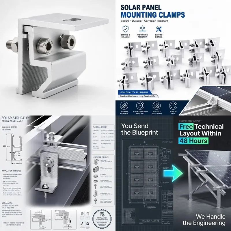 Easy Install Solar Frame System Durable Trapezoidal Vertical Seam Roof Fixture Anodized Aluminum Al6005 T5