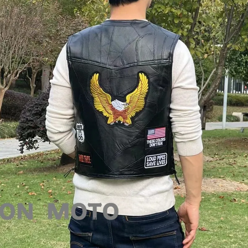 NEW Motorcycle Vests Men Cafe Moto Street Jacket Leather Riding Vest Embroidered Eagle Pattern for Cruiser Chopper Motorcycle view 4