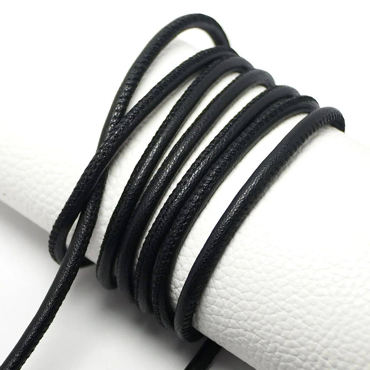 

Black Soft Leather Cord,4mm Fine Litchi Texture Stitched Leather Strips,Faux leather Bracelet Necklace Making,Fashion accessory