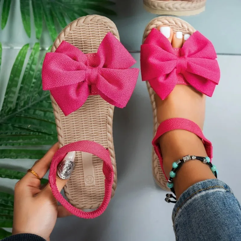 

Women Anti-slip Trend Sandals 2025 New Summer Lightweight Sandals Fashion Beach Casual Slippers Outdoor Bow Tie Flat Shoes Home
