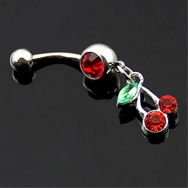 1pc Cute Cherry Rhinestone Stainless Steel Navel Ring Belly Button Ring Navel Piercing Jewelry for Women Daily Holiday & Party