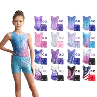 Leotardo de gimnasia para niñas, leotardo de baile de 4 piezas brillante para niños, trajes deportivos para niños pequeños