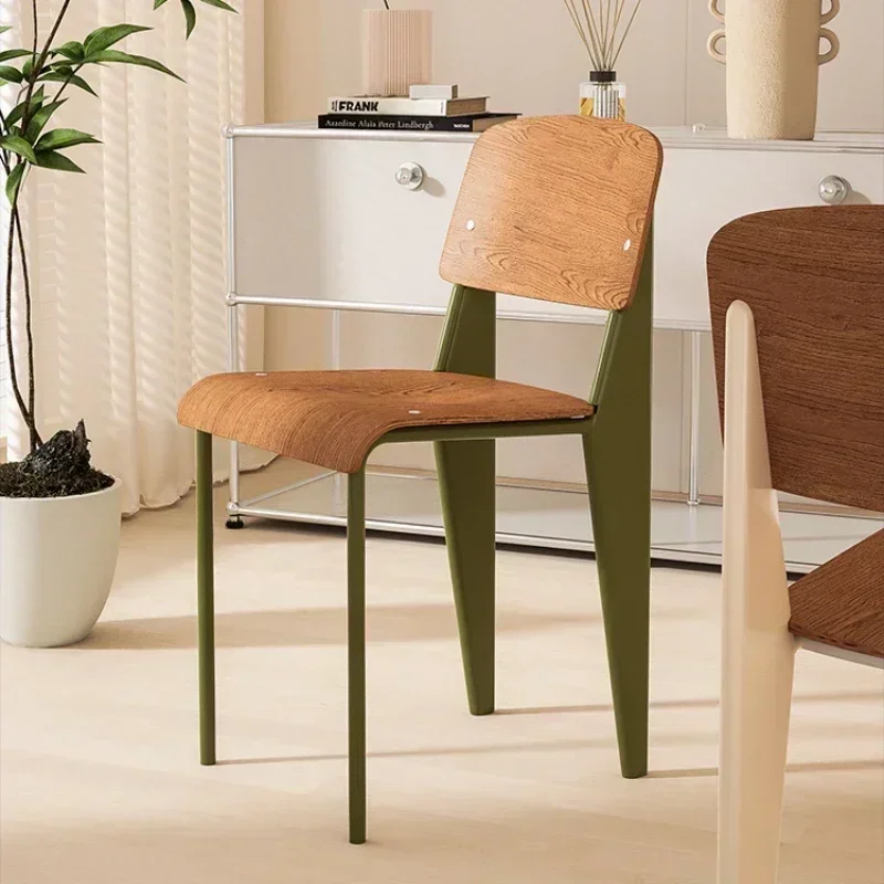 Nordic Dining Chair Vintage Solid Wood Designer Household Furniture Cream Style Stool with Backrest Walnut Color Living Room