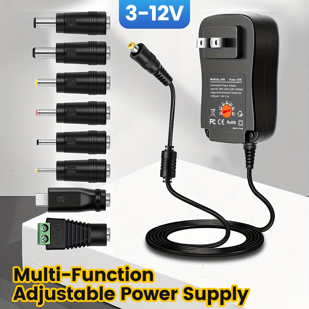 Olaf regulowany zasilacz AC na DC 3 V/4,5 V/5 V/6 V/7,5 V/9 V/12 V uniwersalny przełącznik ładowarki zasilacz EU US konwerter