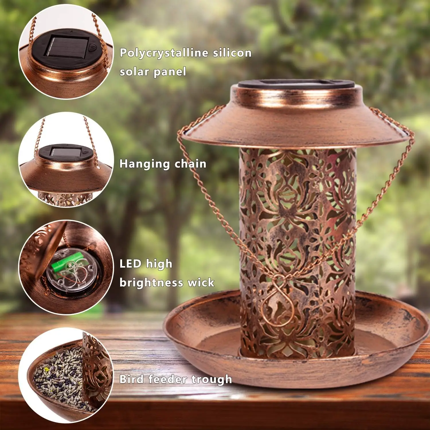 Solar Bird Feeder Garden Night Light for Outdoors House Hanging Garden Backyard Decoration for Feeding Cardinals Wild Bird
