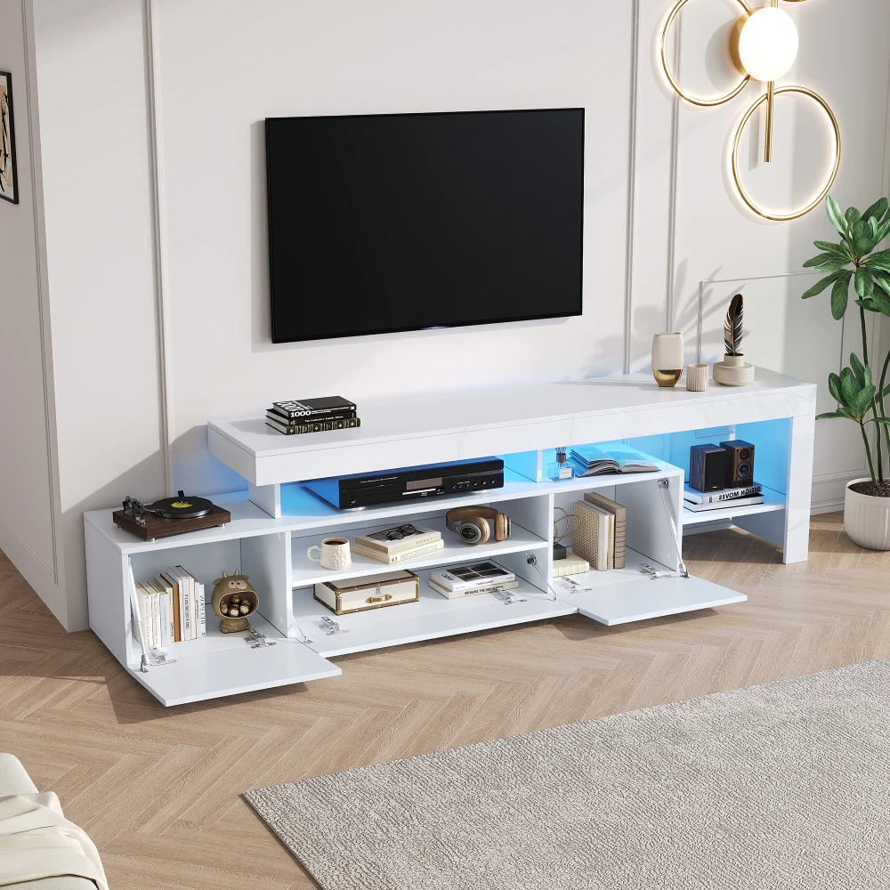 192 * 37 * 53 cm moderner Wohnzimmer-TV-Schrank mit 3 Schränken, TV-Ständer mit LED, Hochglanz-Lowboard, Kommode für 85-Zoll-Fernseher – Detail 27