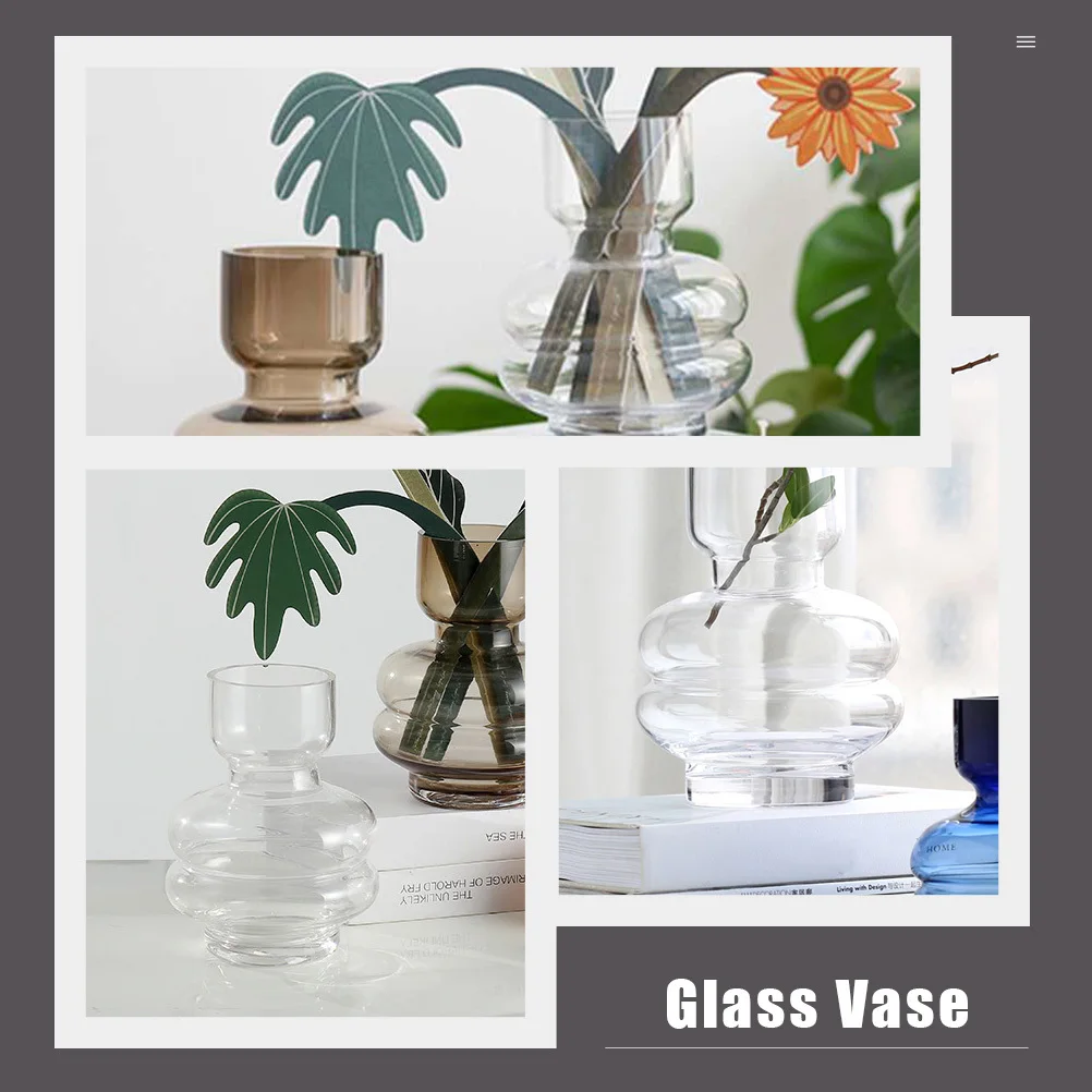 

Glass Floral Vase Nordic Style Delicate Shaped Hydroponic Flower Container Thick Stable Base Home Office Desktop Decoration