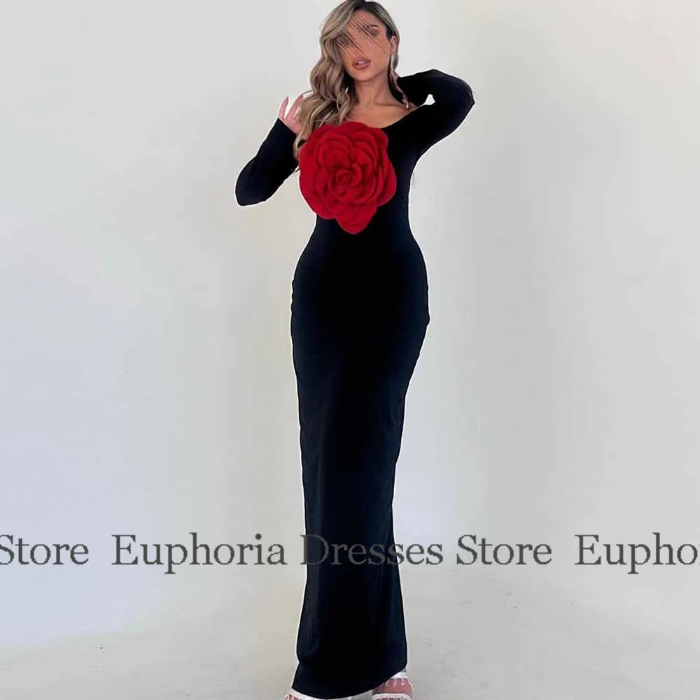 2025 Vestidos de noche para mujer Jersey moderno vaina/columna vestido del día de San Valentín negro un hombro flores 3D vestido de fiesta largo