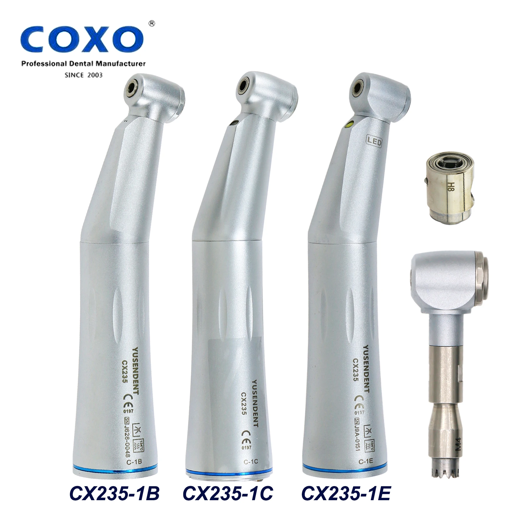 

COXO YUSENDENT Dental Fiber Optic LED Self-Power 1:1 Low Speed Inner Water Contra Angle Handpiece Fit ISO E Type NSK KAVO