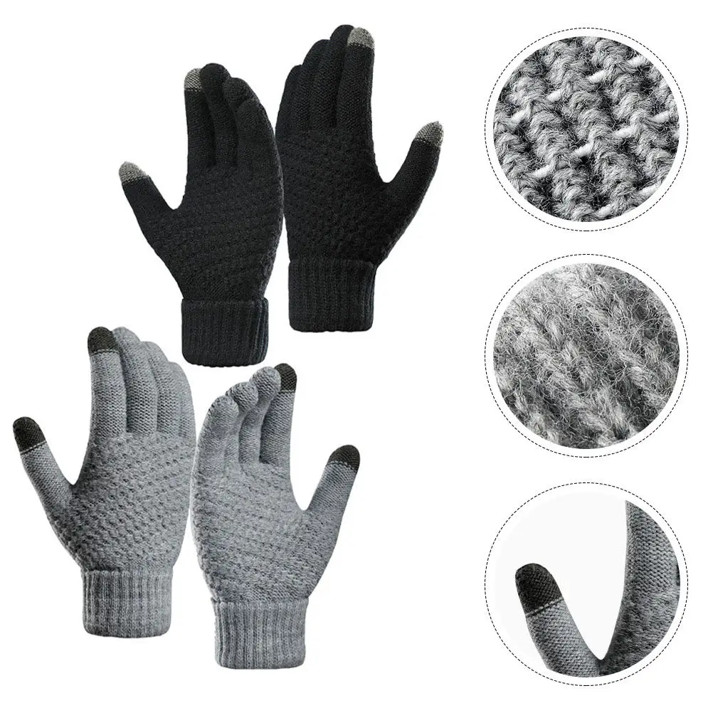 2Pairs Women Men Touch Screen Knitted Gloves Warm Winter Gloves Cold Weather Outdoor Activity Safe Workout Comfortable Jacquard