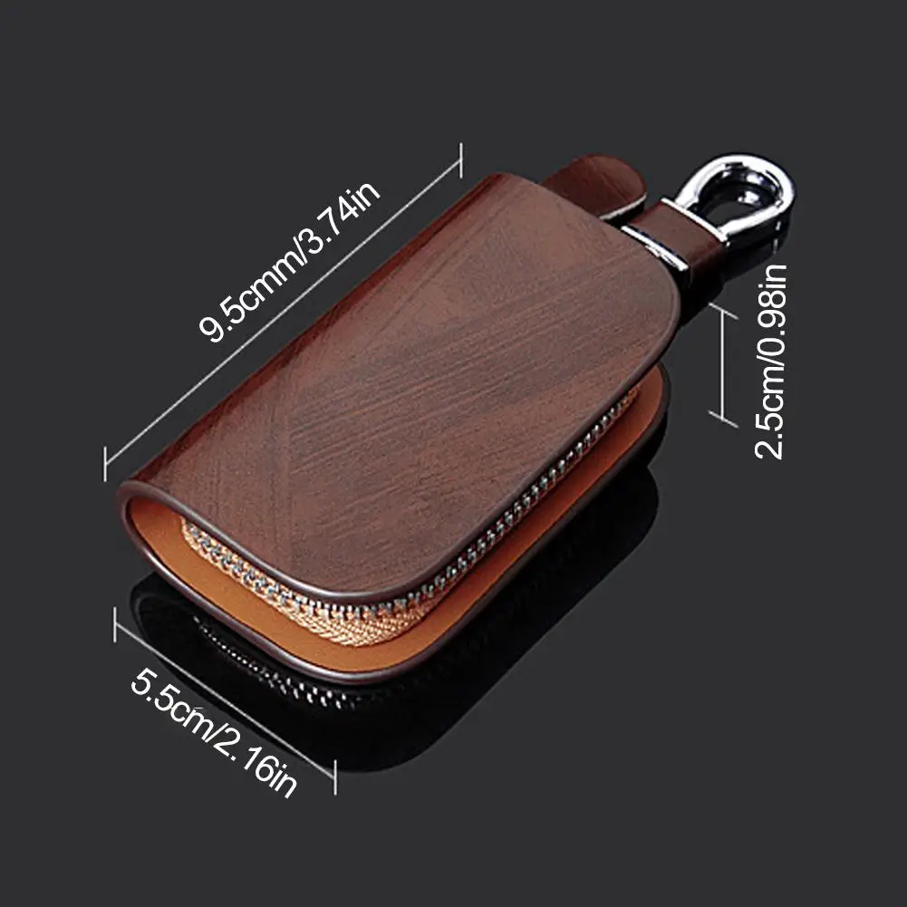 

2026 New Wood Grain Car Key Cover Pouch - Durable Zipper Key Fob Protector with Metal Hook Universal Auto Accessories