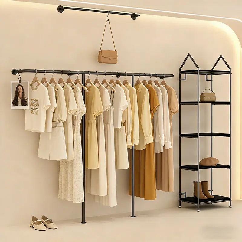 

Clothing store display rack side hanging wall clothes rack thickened shelf men's and women's clothing is hanging clothes bar com