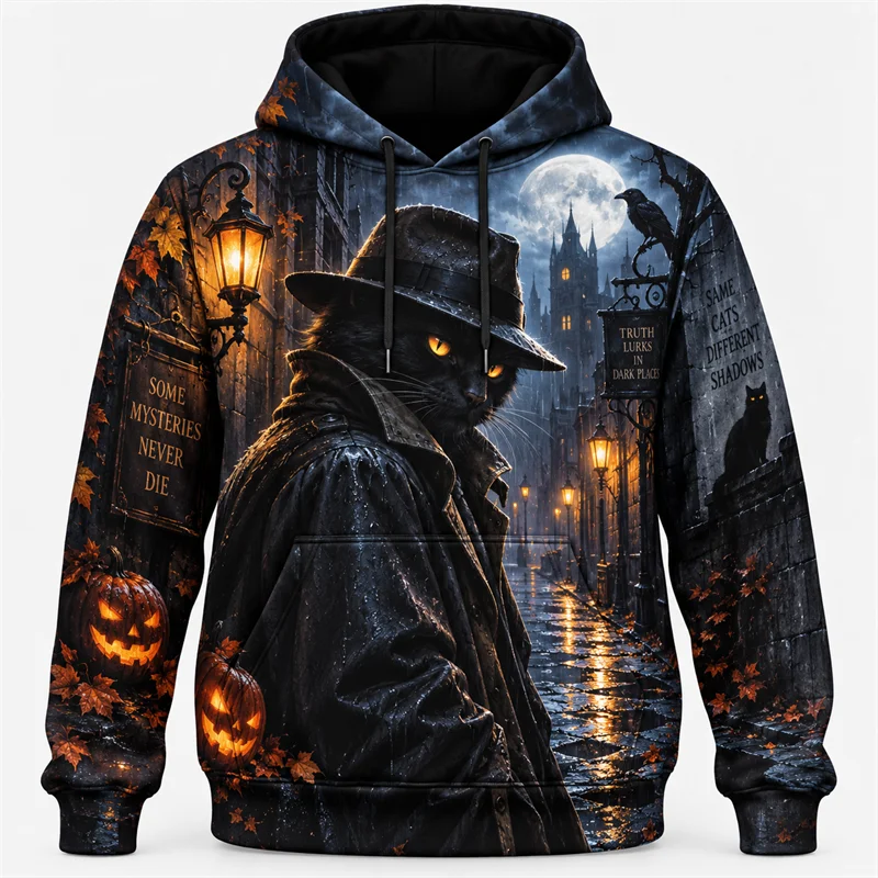 Halloween Hoodie Haunted Collection Graphic Pullover Dark Academia Gothic Horror Nightscape Pumpkin Ghost Skeleton Occult Unisex