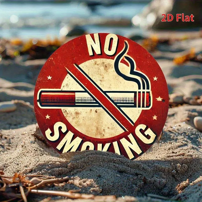 2D flaches 1-teiliges Retro-Holzschild „No Smoking“ – Retro-Holzwandkunst und rotes und weißes Design, geeignet für No-Scenario's – Detail 8