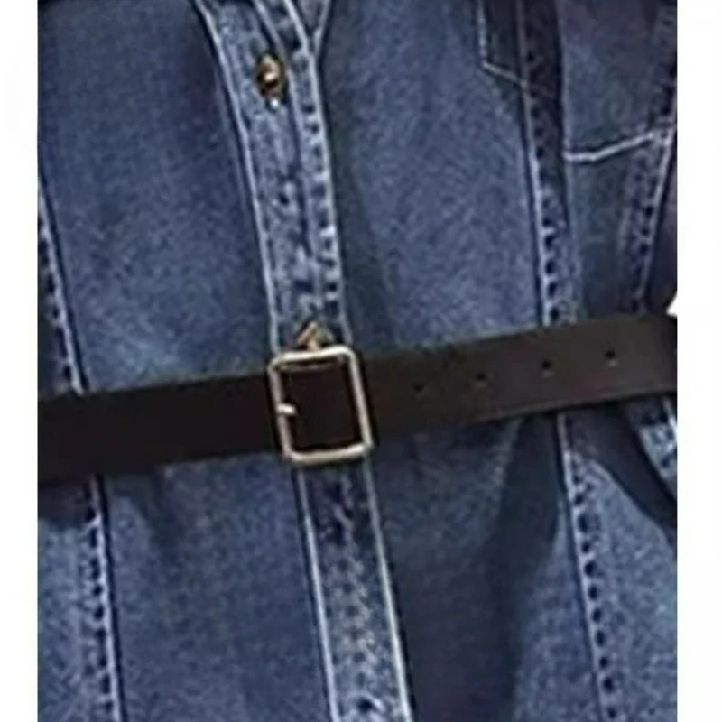 قميص دينم عصري مكون من قطعتين لربيع وخريف 2026 قميص دينم تنحيف الخصر للفتيات السمينات