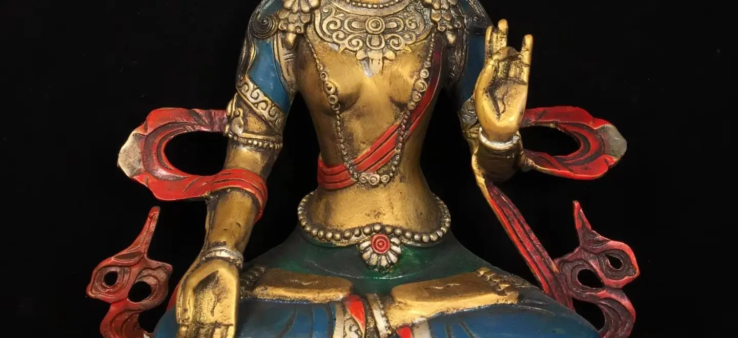 11"Collection Old Bronze Painted White Tara Sitting Buddha Lotus Buddha Terrace Amitabha Worship Hall Town house