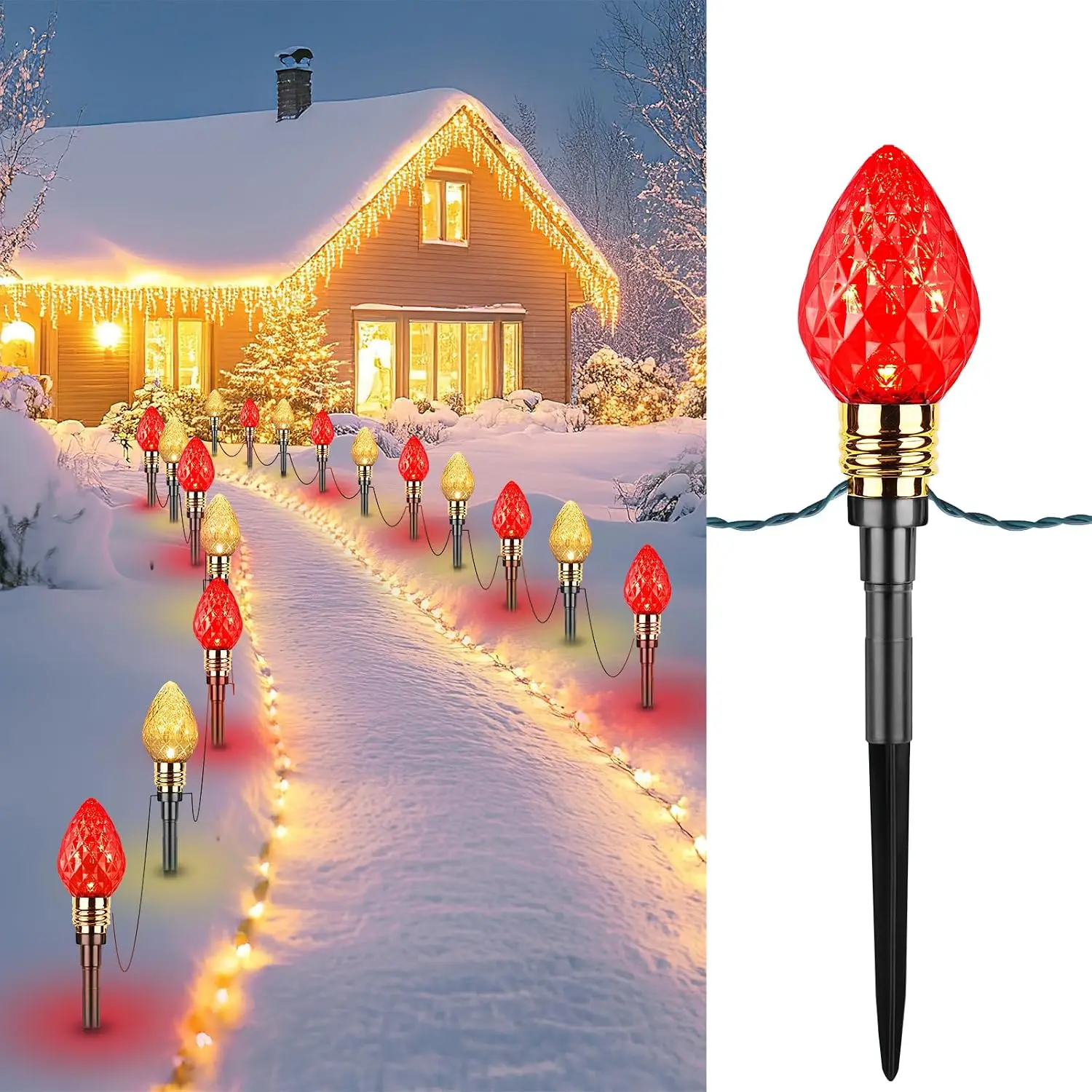 Outdoor Christmas Pathway Lights, 2-Pack Strawberry C9, 34.8 Feet Total Length