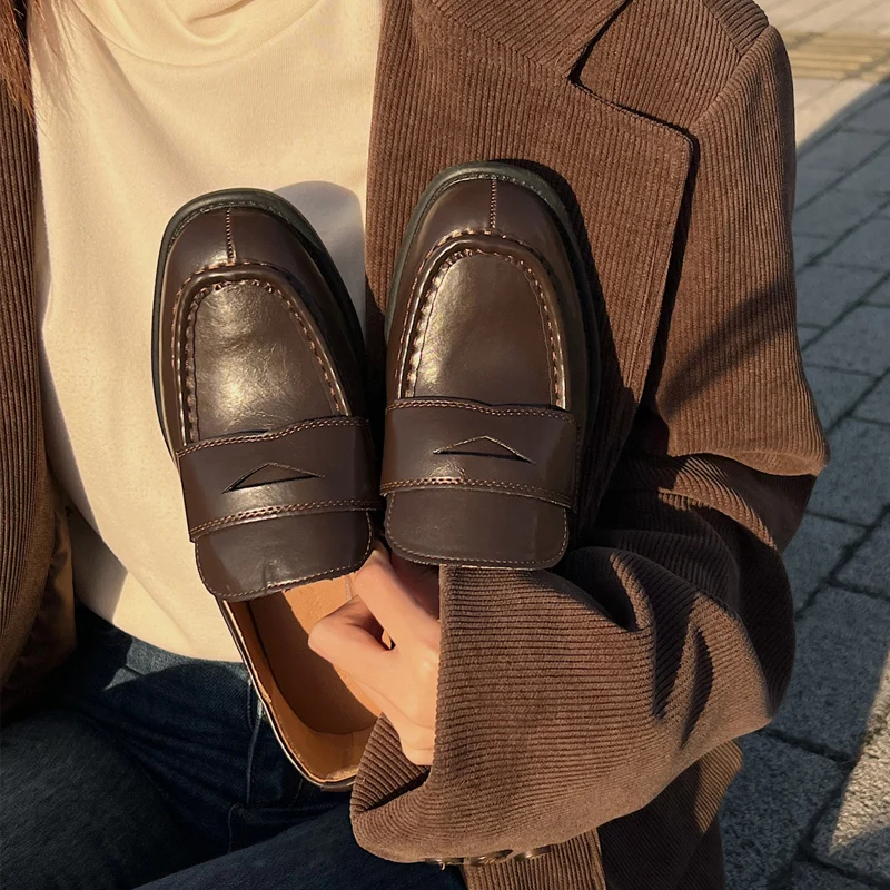 Mocasines de estilo Boyfriend para mujer, sin cordones Oxford Zapatos de vestir, planos de piel sintética suave, estilo británico