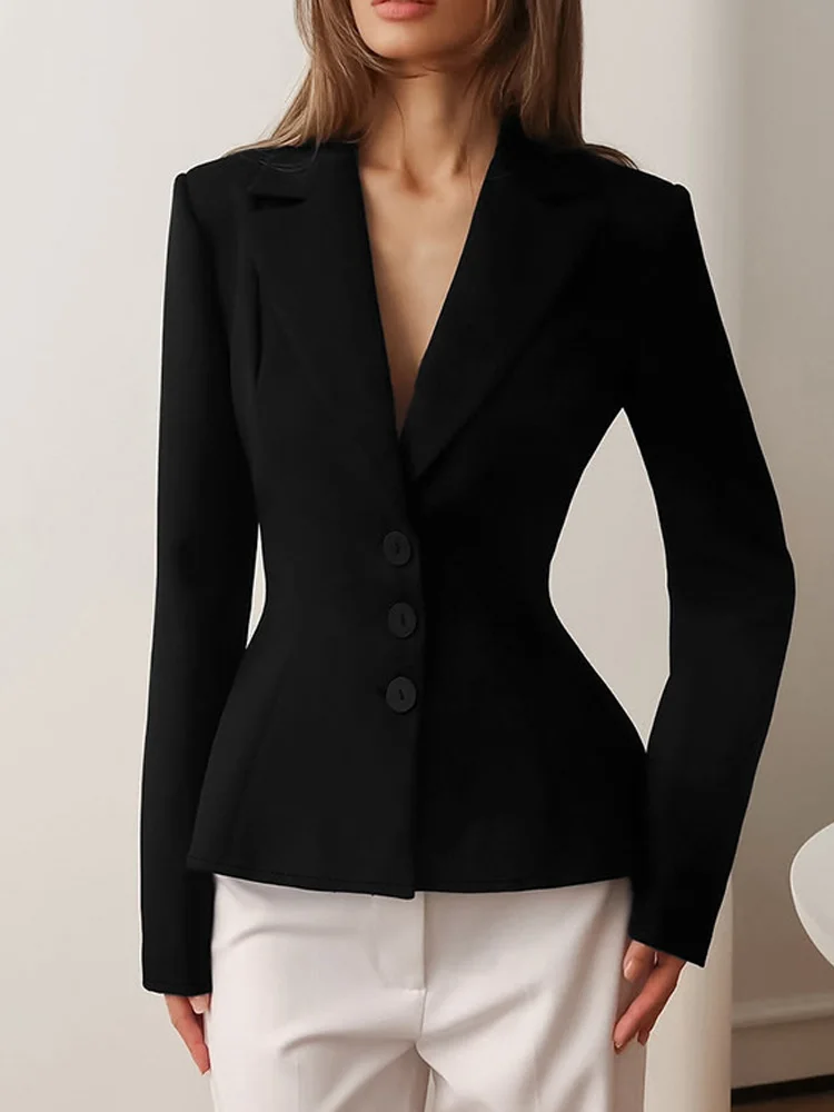 Elegant Office Tailored Blazers Jacket for Women Notched SingleBreasted Slim Waist Long Sleeve Business Formal Casual Suit Coat