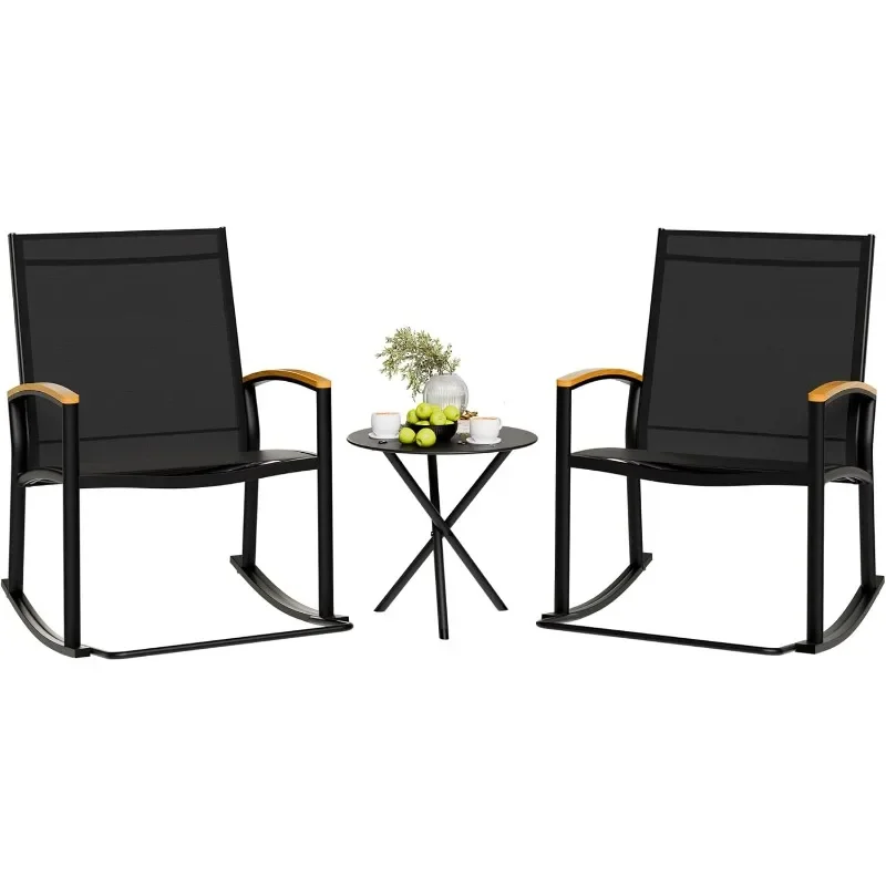 

3 Piece Outdoor Rocking Bistro Set, Textilene Fabric Small Patio Furniture Set, Front Porch Rocker Chairs Conversation Set