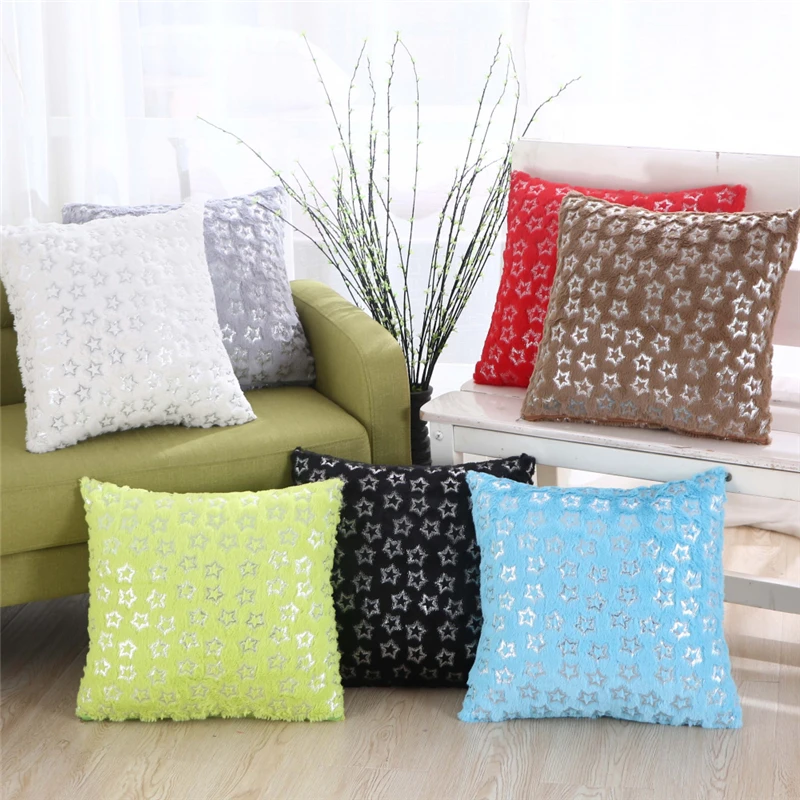 

43x43cm Short Plush Hot Stamping Star Pattern Winter Home Bedroom Sofa Decoration Cushion Cover Throw Pillowcase