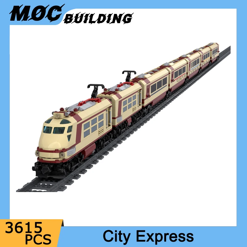 

Moc Building Blocks City Express Model Railway Passenger Train Set Vehicle DIY Assembled Bricks Tracks Carriage Toys Xmas Gifts