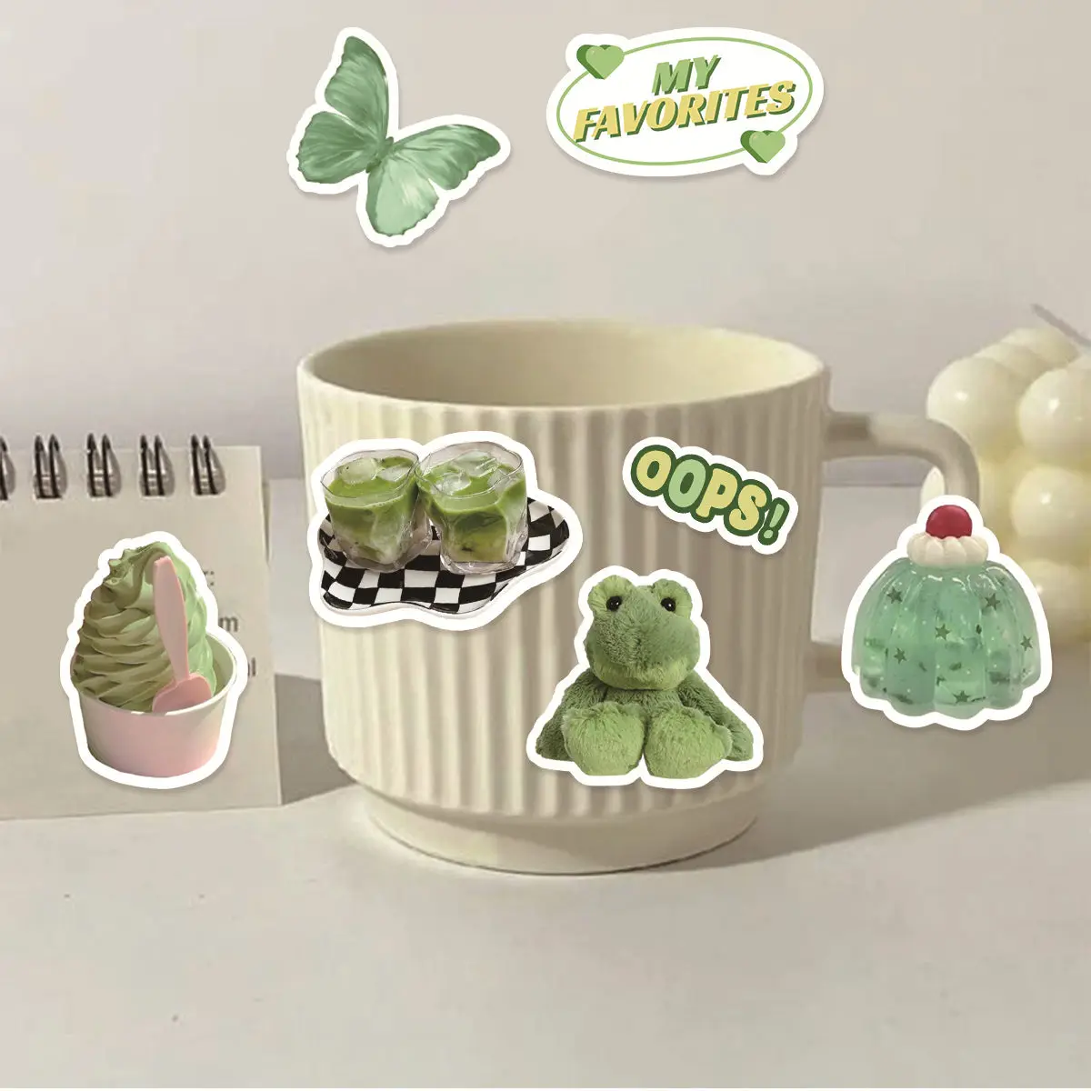 Etori Life 50 PCS Cartoon Cute Green Element Object Exquisite Patterns Student DIY Mobile Phones, Laptops Decoration Stickers